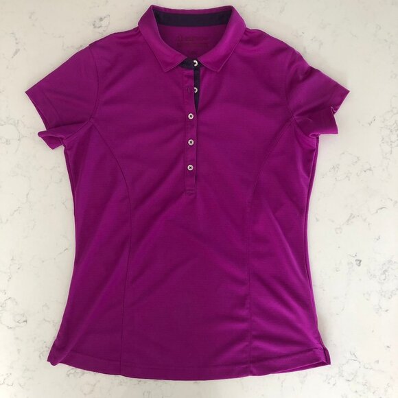Sunice Athletic SS 5 Button Fitted Polyester Polo Golf Shirt Purple Sz S - Picture 1 of 11